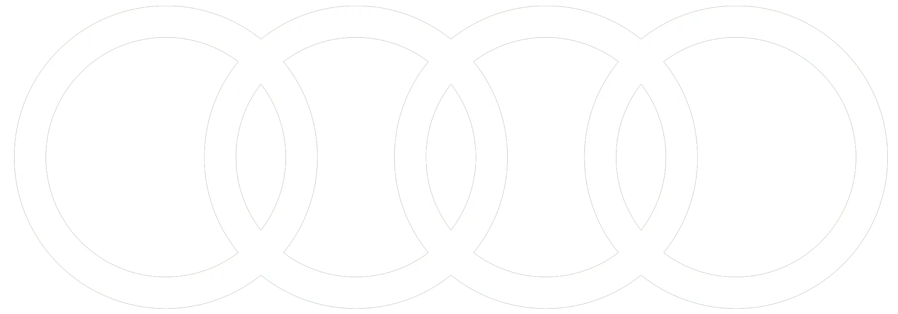 Four interlocking white circles on a black background, creating a chain-link design.