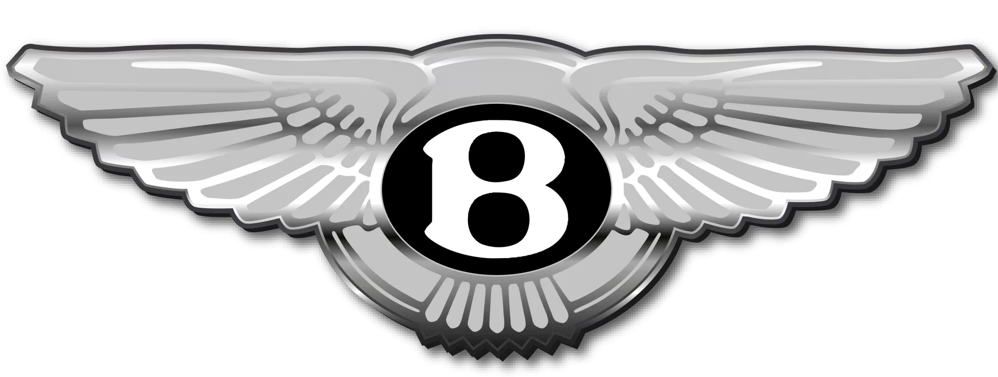 Winged emblem with a black and white number 8 at the center, featuring silver detailing and stylized white feathers on each side.